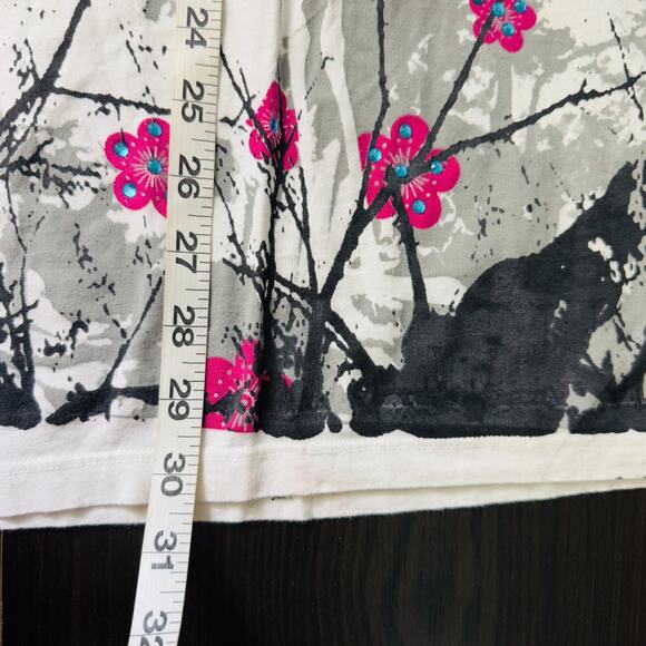 Christian Audigier Crystal Rock Top Womens Large Crane Blossom Y2K Tunic Shirt T - Picture 12 of 13